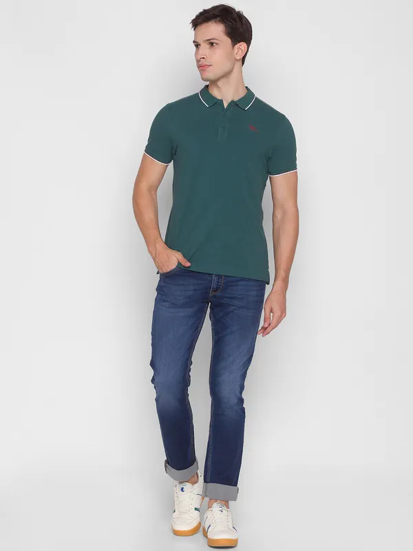 Being Human Regular Fit Men Polo Neck T-Shirts-Bottle Green